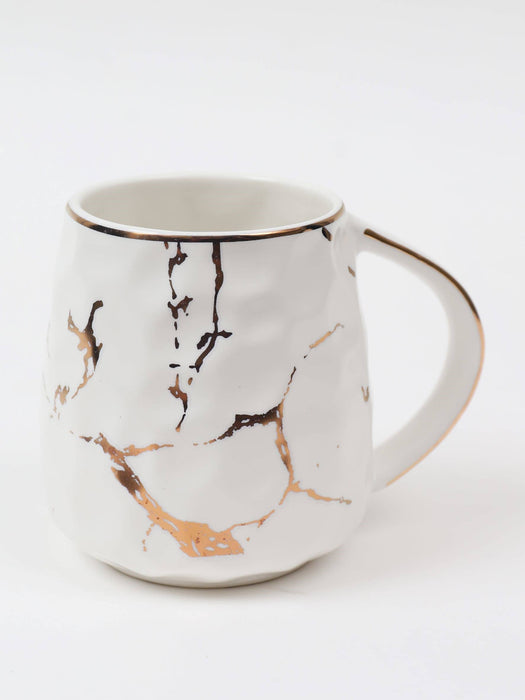 White Porcelain Tea Mug Textured with Gold Speckles