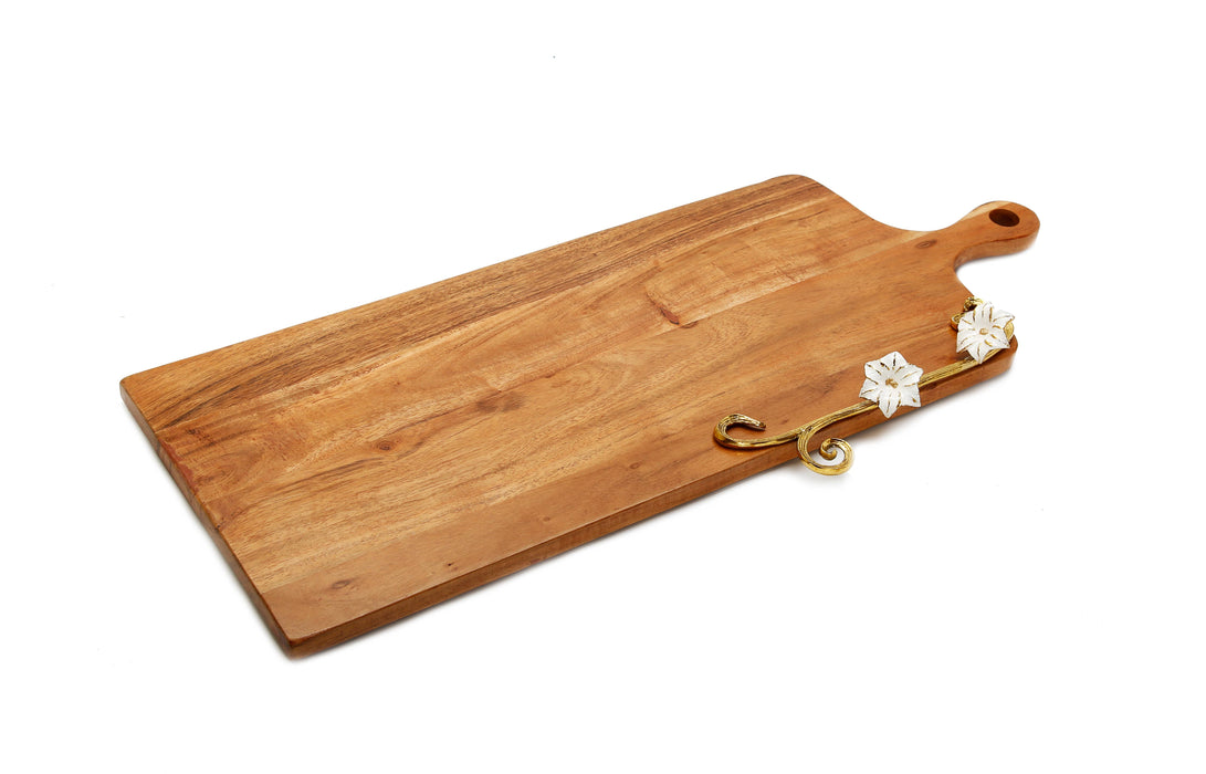 24"L Wood Charcuterie Board Gold Flower Design with Handle