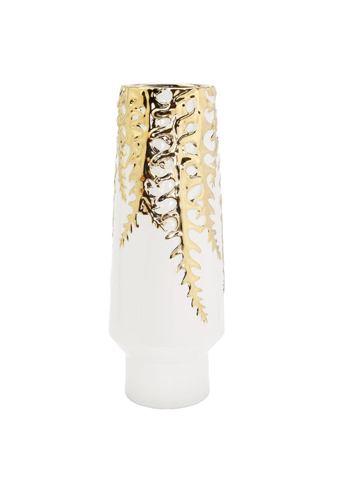 18.5"H White Ceramic Vase Gold Design