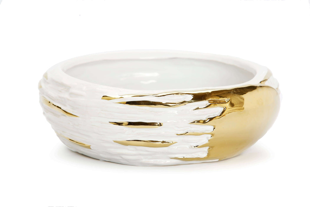 11"D White and Gold Fruit Bowl