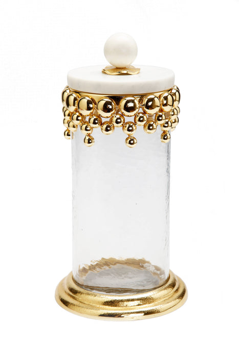 Lrg Hammered Glass Canisters with Gold Design and Marble Lid