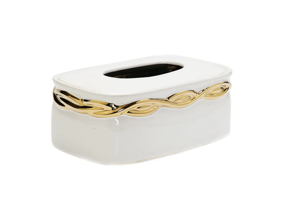 White Tissue Box Gold Rounded Design