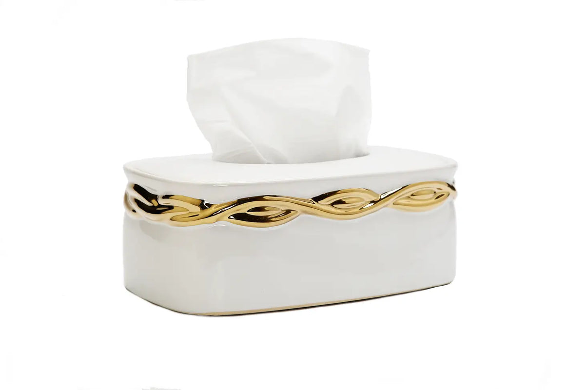 White Tissue Box Gold Rounded Design