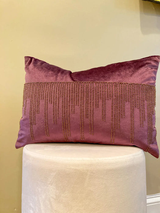 Plum Velvet Pillow Cover with Gold/Copper Beads 14"x20"