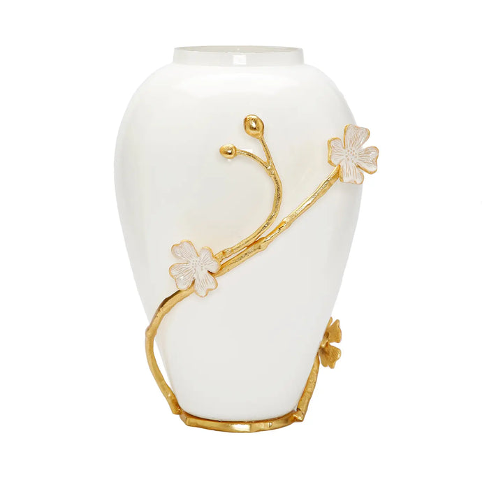 White Vase with Gold Flower Detail