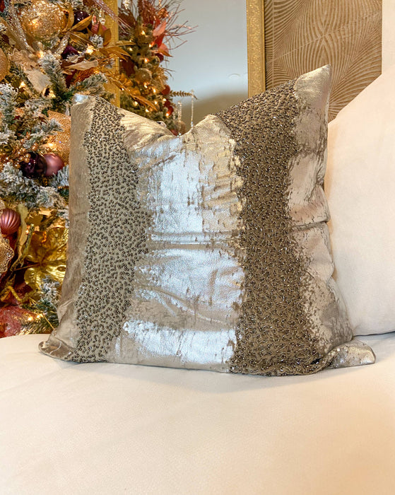 Silver Foil Beaded Pillow Cover 20"x20"