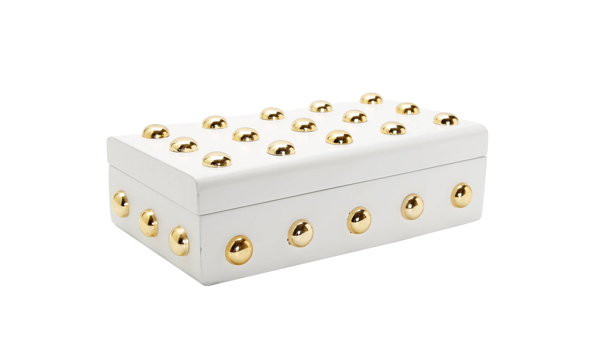 White Decorative Box With Shiny Gold Ball Design