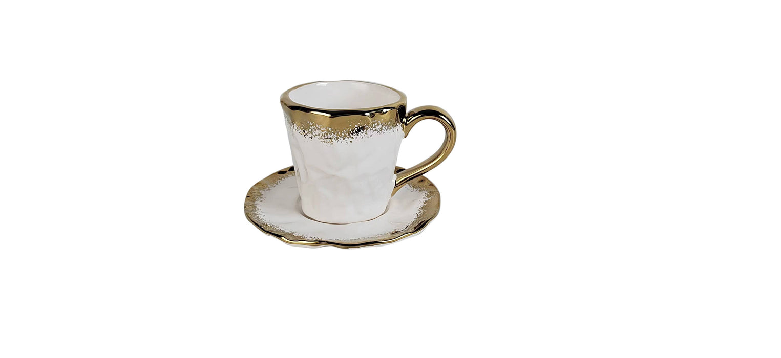 White Porcelain Coffee Set With Gold Edge, 7.5 Oz