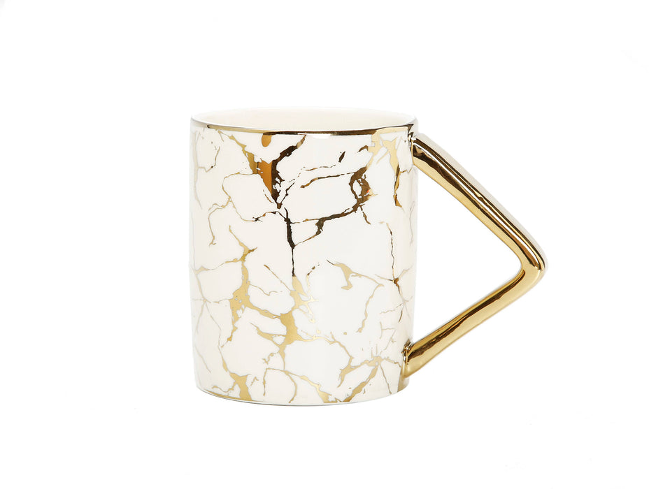White and Gold Marbleized Mug Gold Slanted Handle 19 Oz.