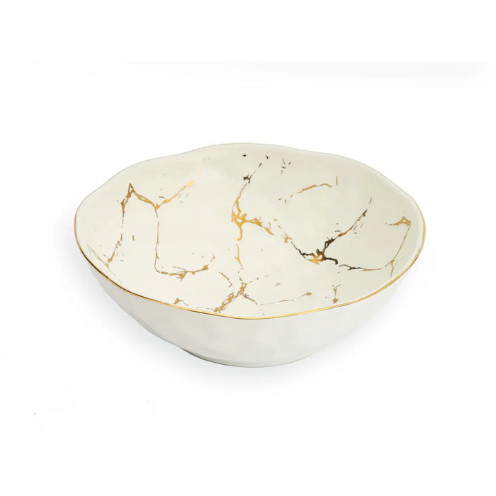 White Porcelain Bowl With Gold Design 7"D
