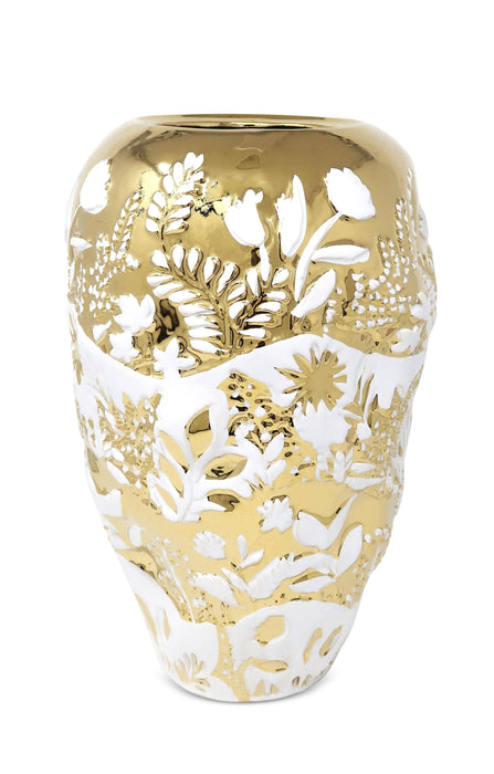 Ornate White and Gold Ginger Jar: Medium