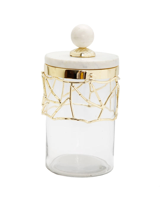 Glass Canister Gold Mesh Design, Marble Lid