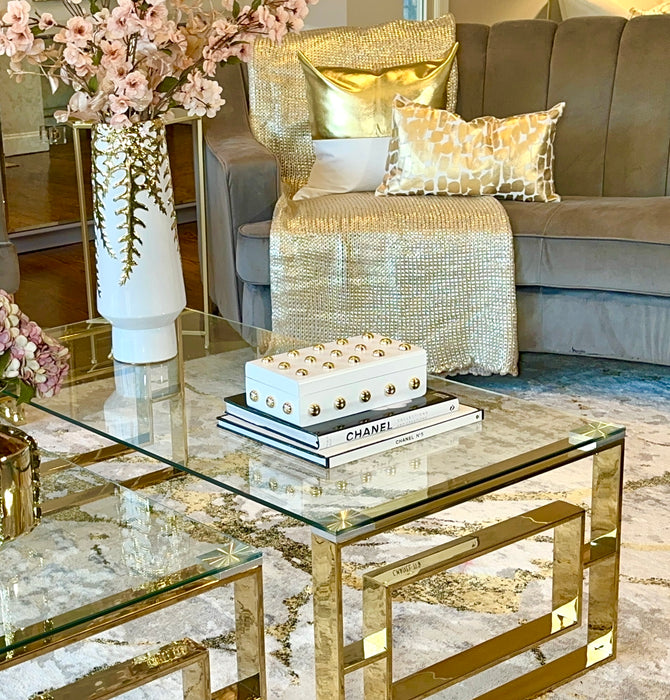 White Decorative Box With Shiny Gold Ball Design