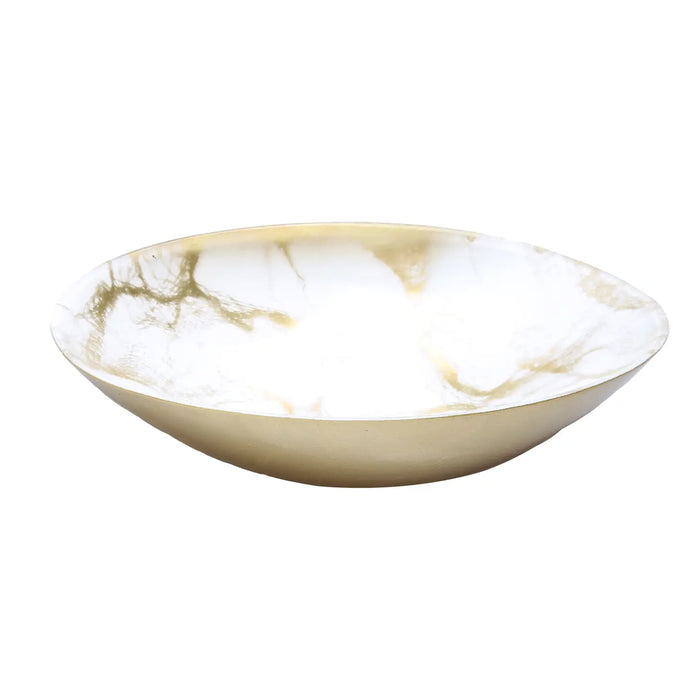 White and Gold Glass Oval Bowl Marble design