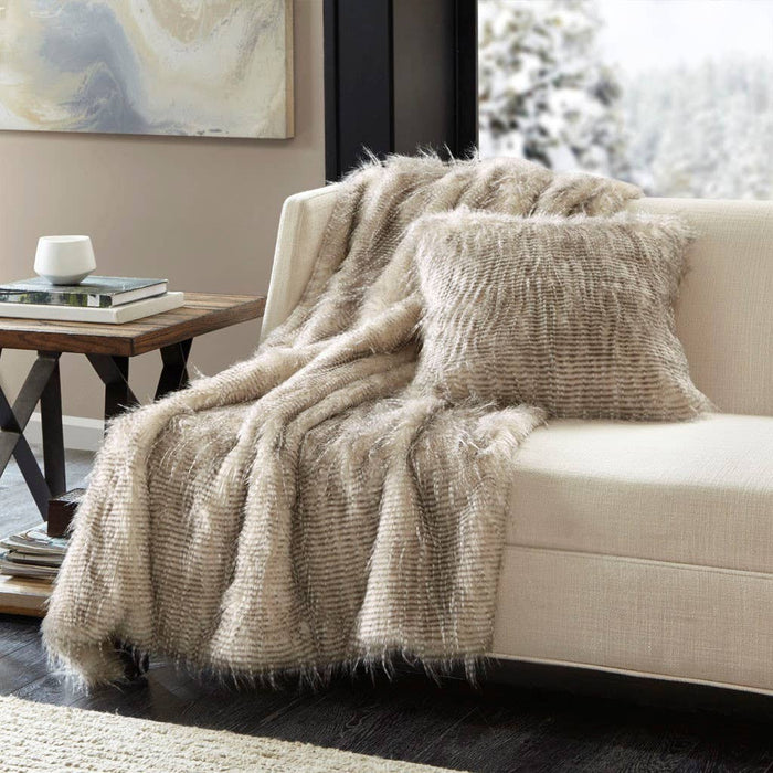 Long Faux Fur 50x60" Throw Blanket, Natural