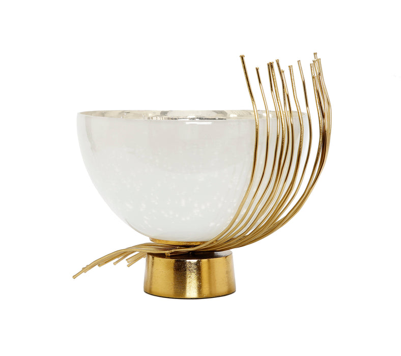 Opaque Glass Bowl Gold Twig Base