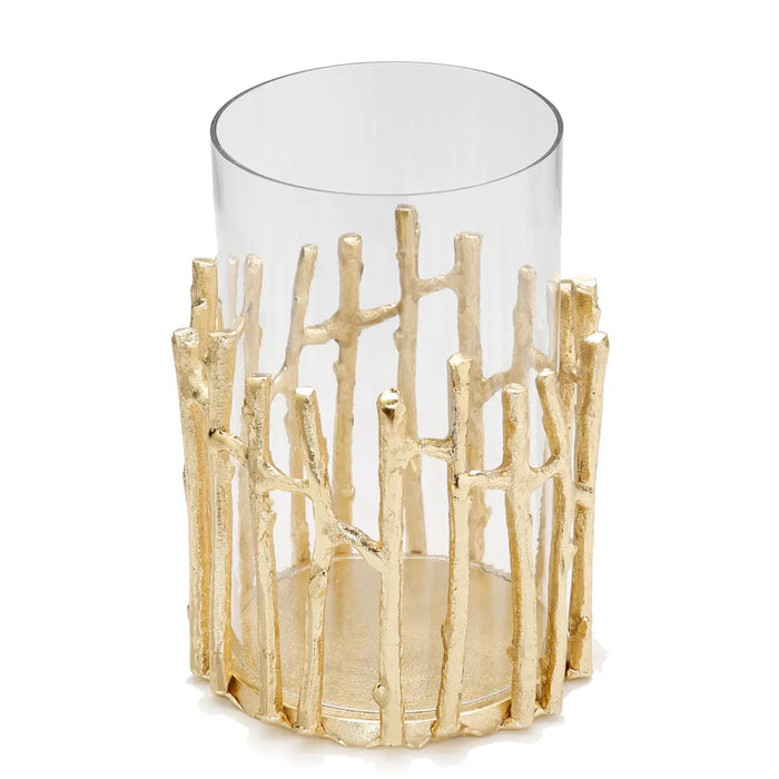 Glass Hurricane/Floral Vase with Gold Twig Design - 3 Sizes